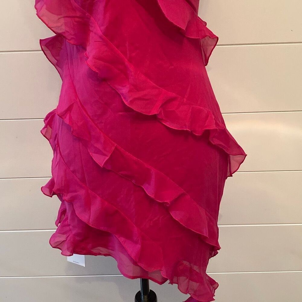 NWT Abercrombie & Fitch Vibrant Pink Asymmetric Ruffled Mini Dress Vneck adjusta - Picture 4 of 12